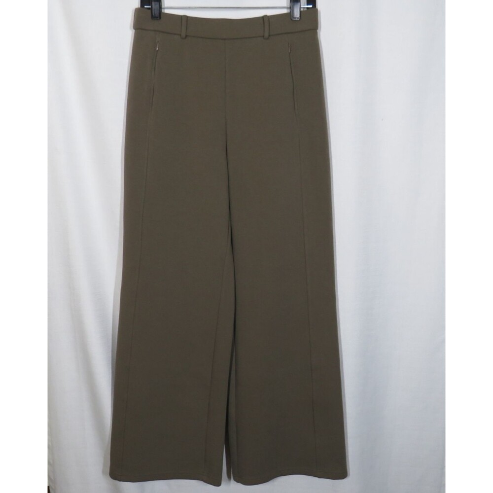 OGL Olive Stretch Cotton Blend Wide Leg Zip Pocket Pull On Pants Petite Medium - Picture 2 of 9